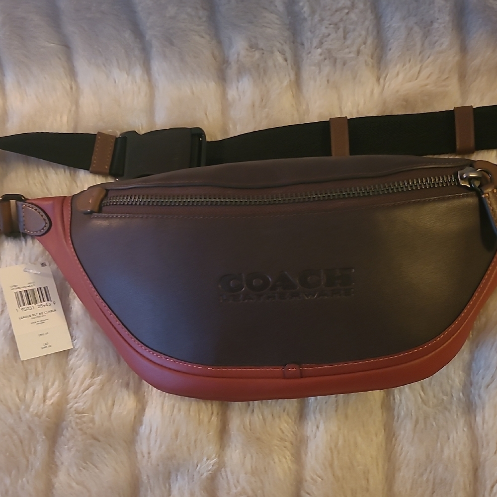 Coach Men's Two-Tone Leather Belt Bag - Brown and Red